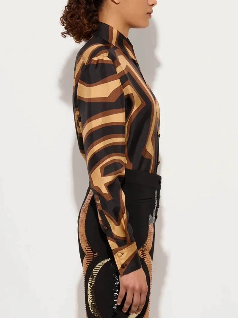 Retro Swirl Print Satin Twill Shirt