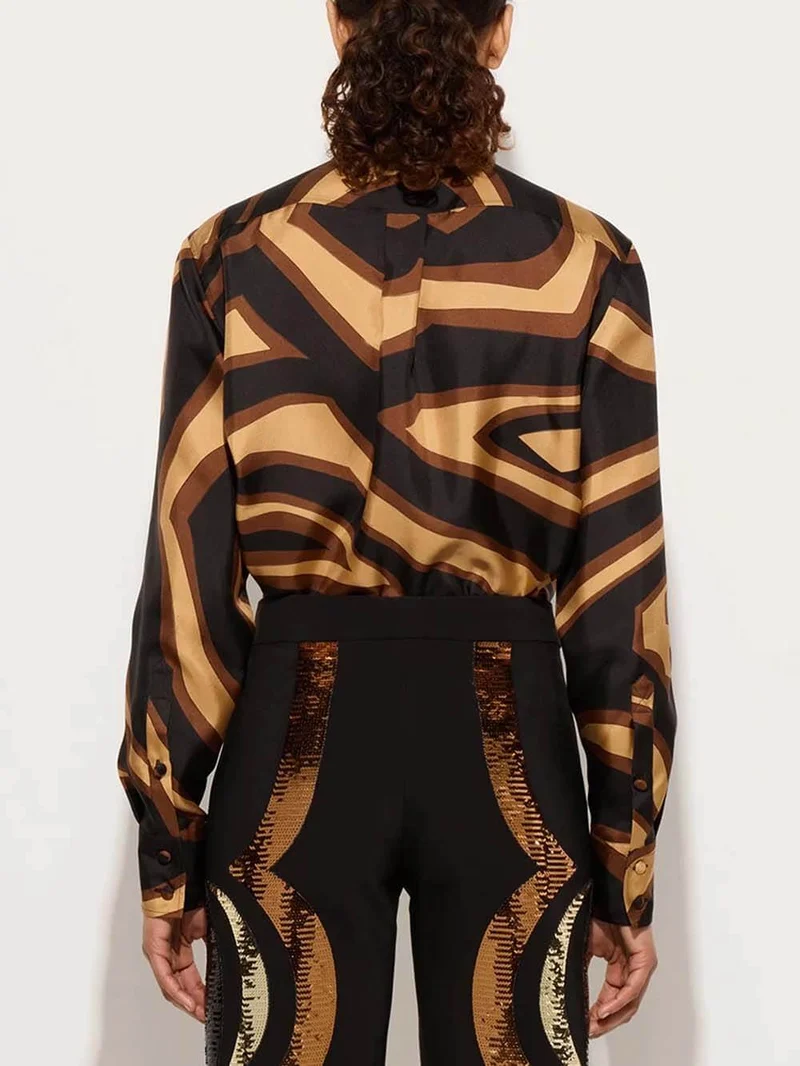 Retro Swirl Print Satin Twill Shirt