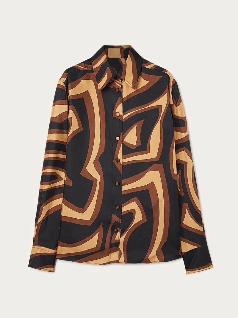 Retro Swirl Print Satin Twill Shirt