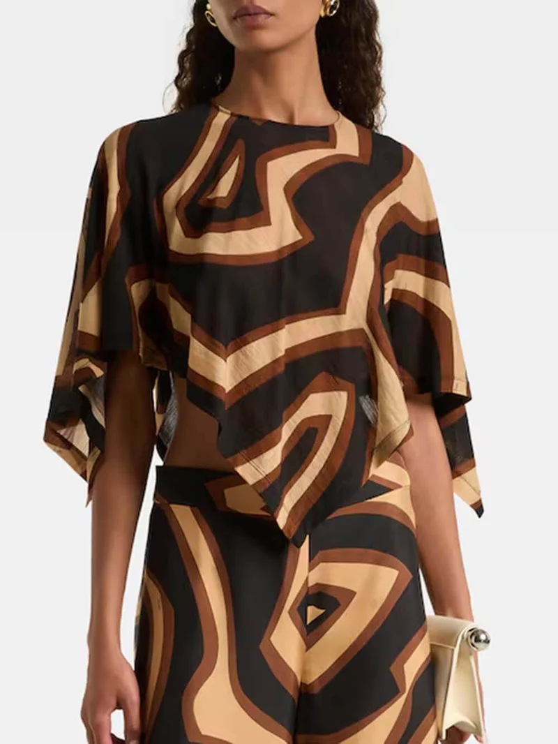 Retro Swirl Print Cape Blouse