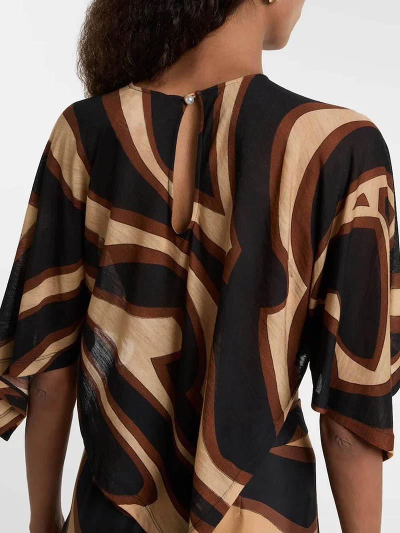 Retro Swirl Print Cape Blouse