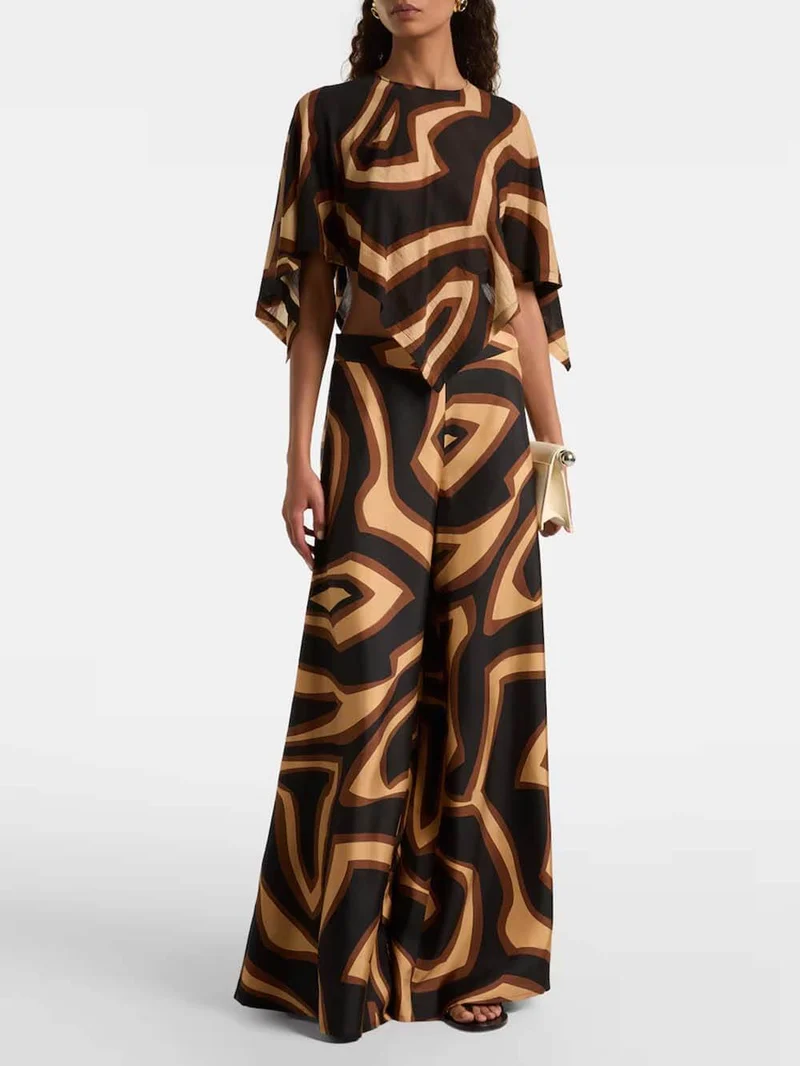 Retro Swirl Print Cape Blouse