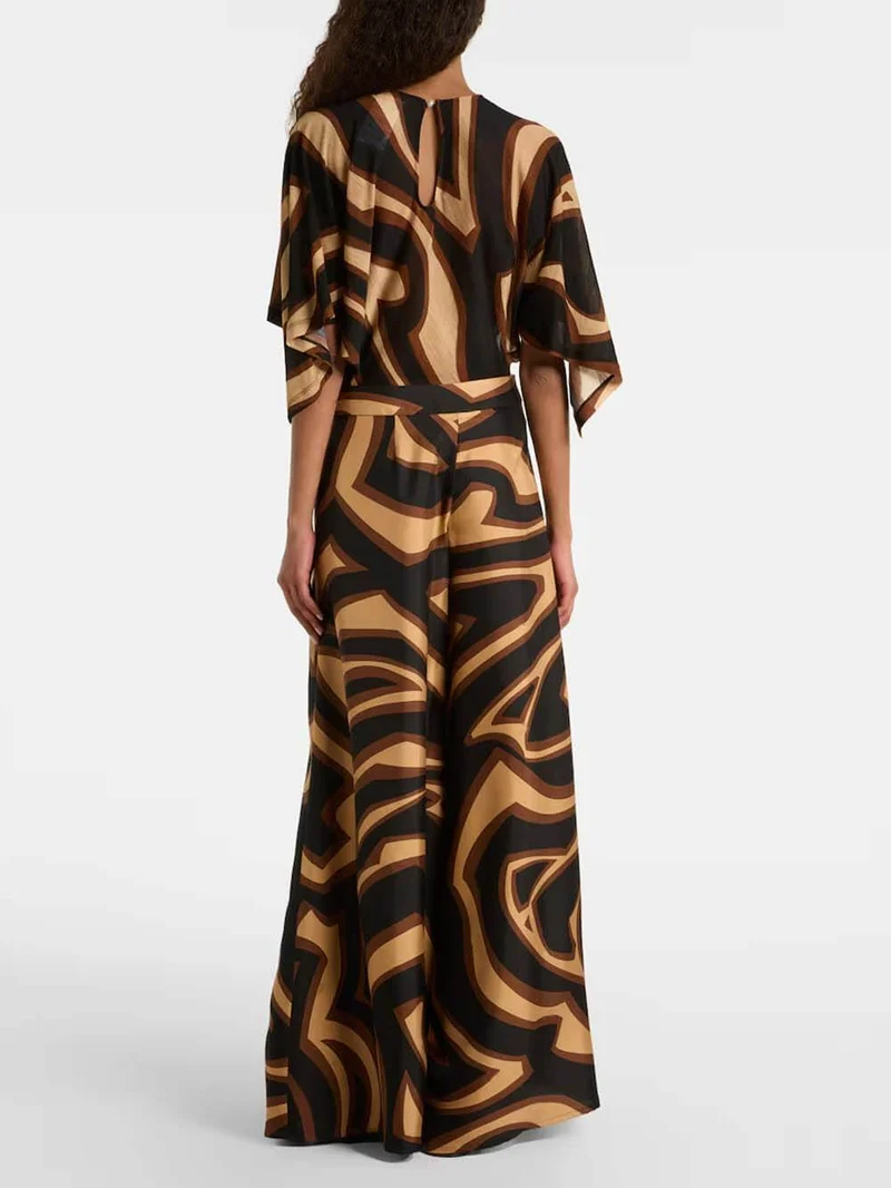 Retro Swirl Print Cape Blouse