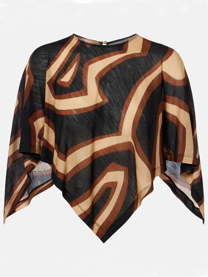 Retro Swirl Print Cape Blouse