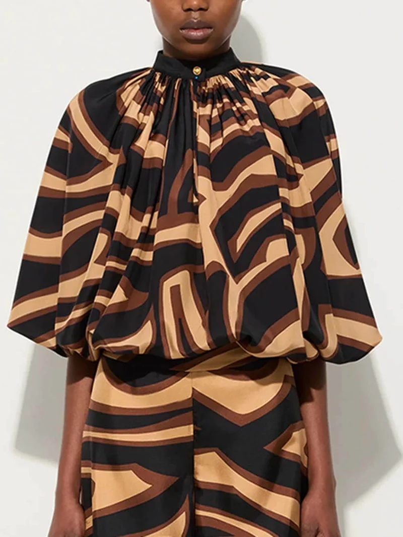 Unique Swirl Print Satin Twill Shirt