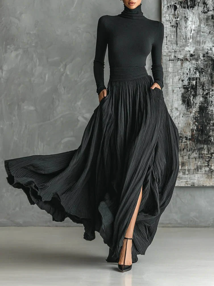 Elegant Turtleneck Long Sleeve Slim Top