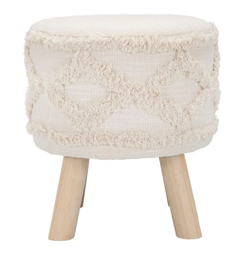 Tabouret rond crème avec pieds en bois