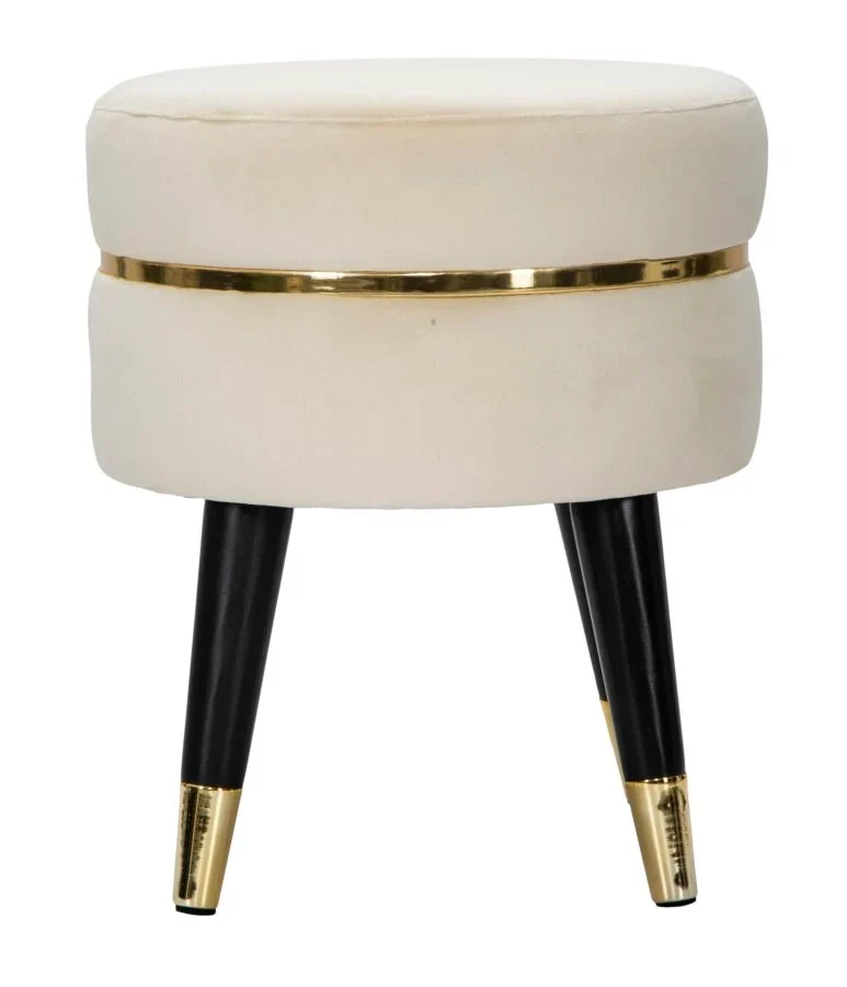 Tabouret rond en velours crème avec base dorée – Fauteuil d'appoint Paris