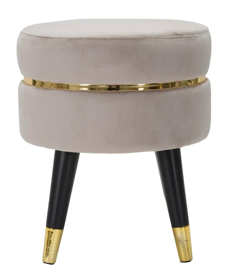 Tabouret rond en velours gris avec pieds dorés – Fauteuil d'appoint Paris