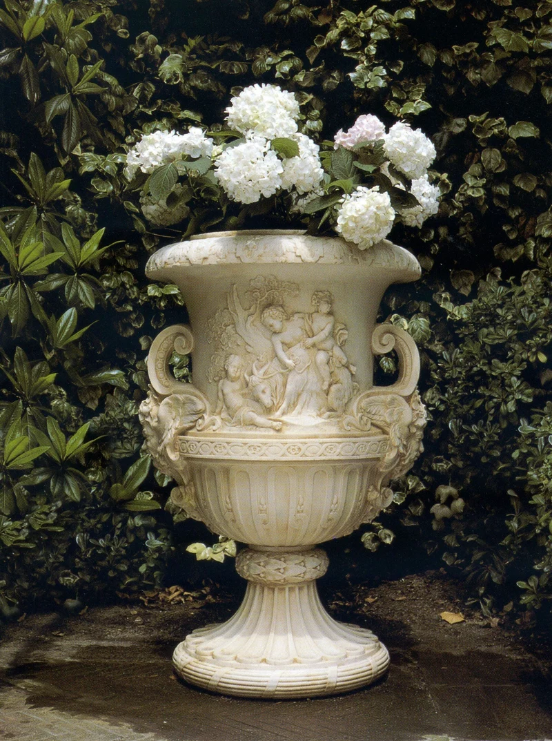 Urne de jardin avec enfants (sans couvercle) - grande sculpture en marbre blanc