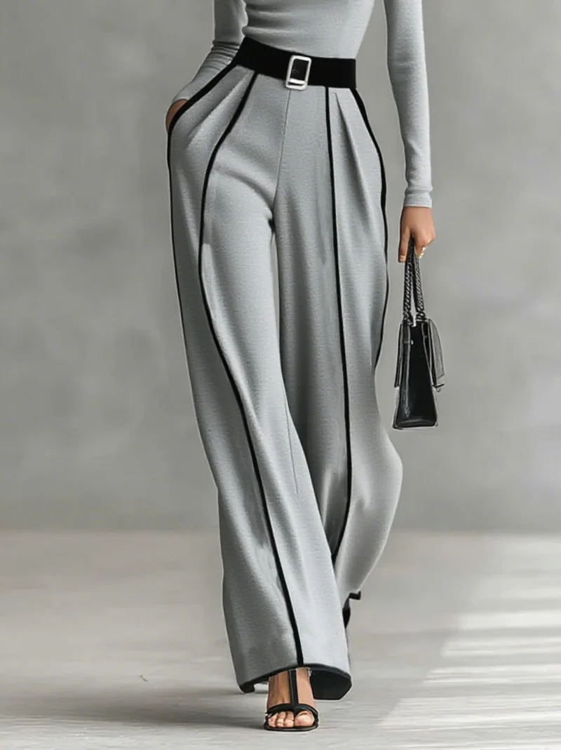 Elegant Contrast Trim High Waist Wide Leg Pants