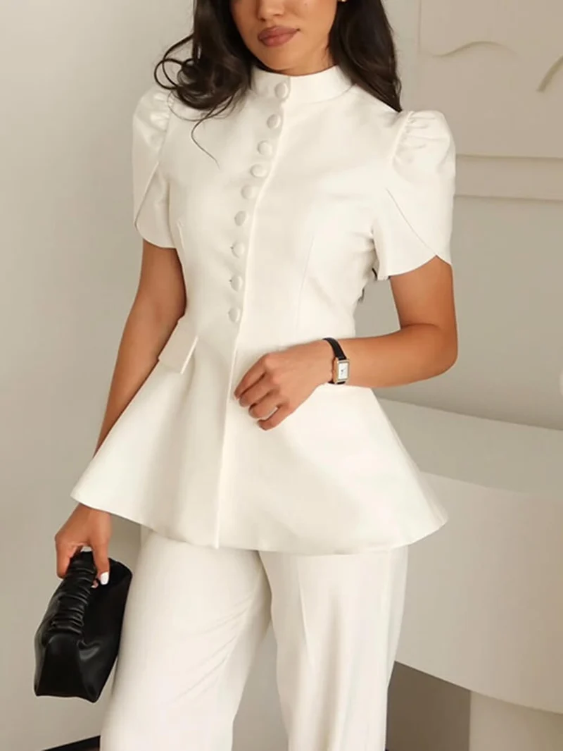 Sweet Stand Collar Single-Button High-Waist Top