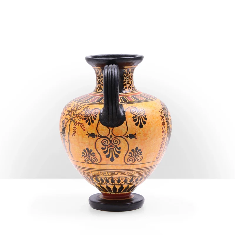 Vase Grec à Figures Noires avec Scène de Récolte des Olives