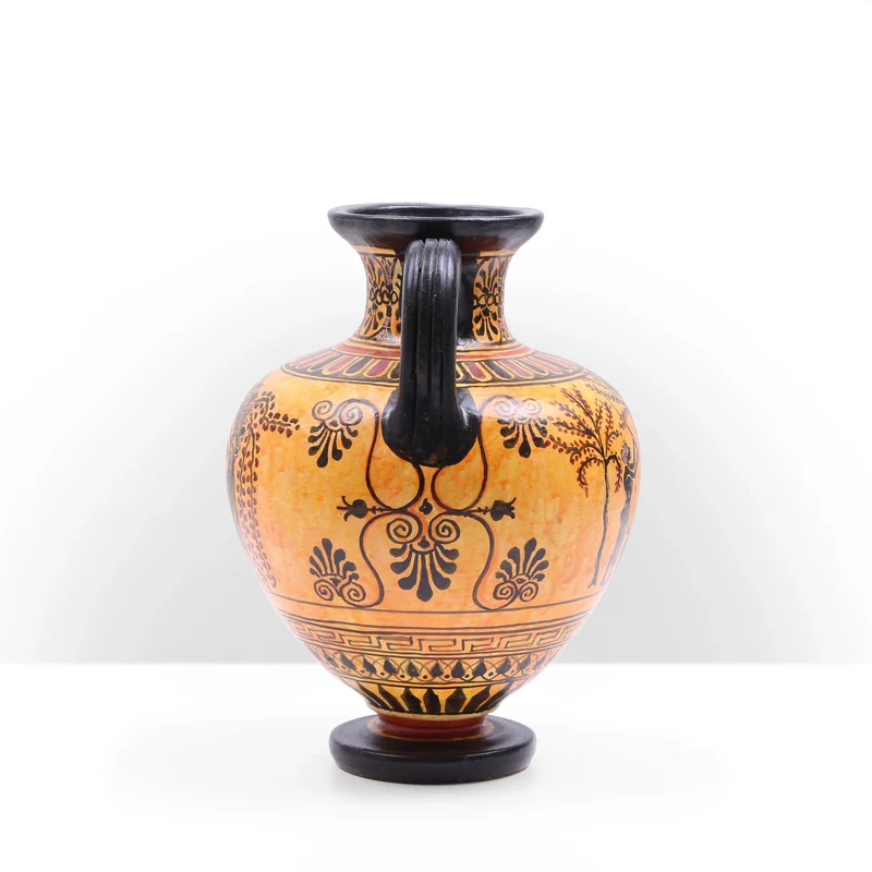 Vase Grec à Figures Noires avec Scène de Récolte des Olives