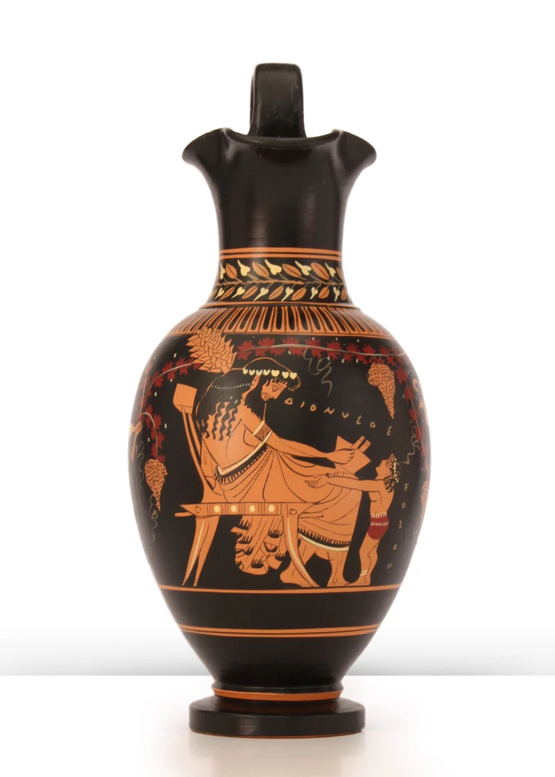 Vase grec avec Dionysos à figures rouges