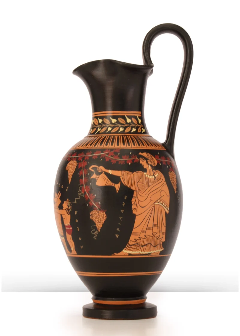 Vase grec avec Dionysos à figures rouges