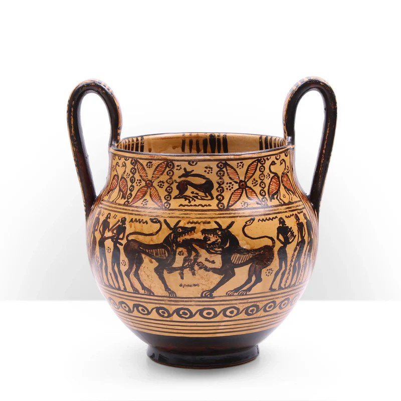 Vase Grec Géométrique avec Scène des Juments de Diomède