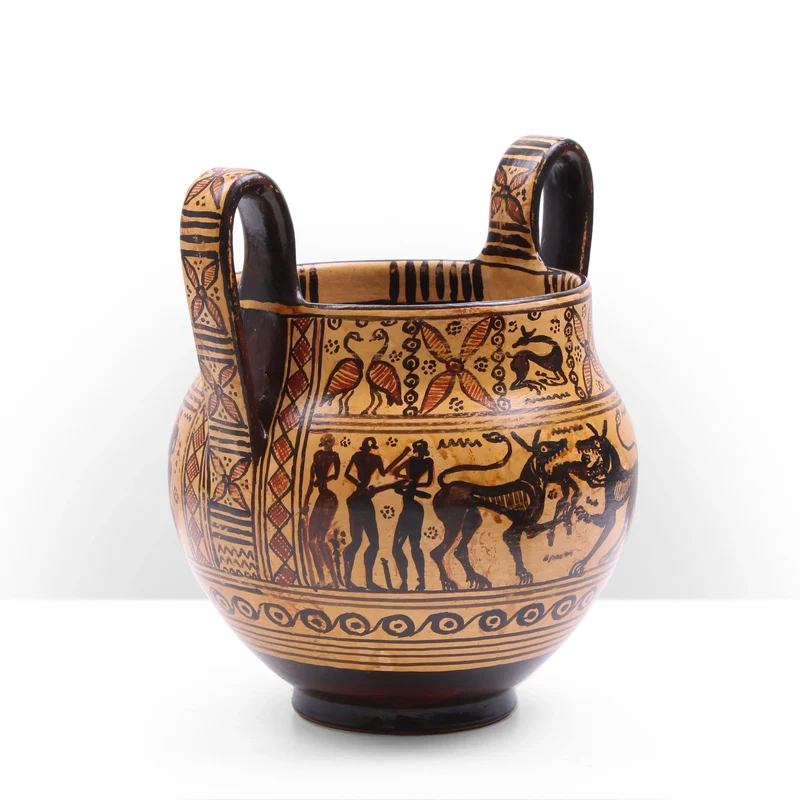 Vase Grec Géométrique avec Scène des Juments de Diomède