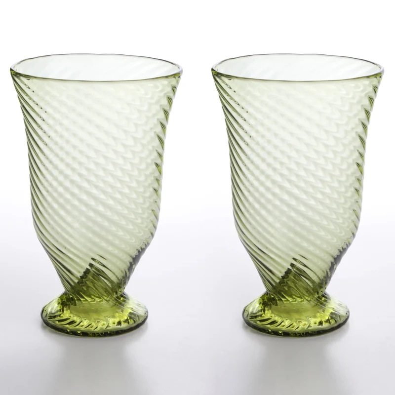 Verre Romain avec Reliefs Linéaires en Paire