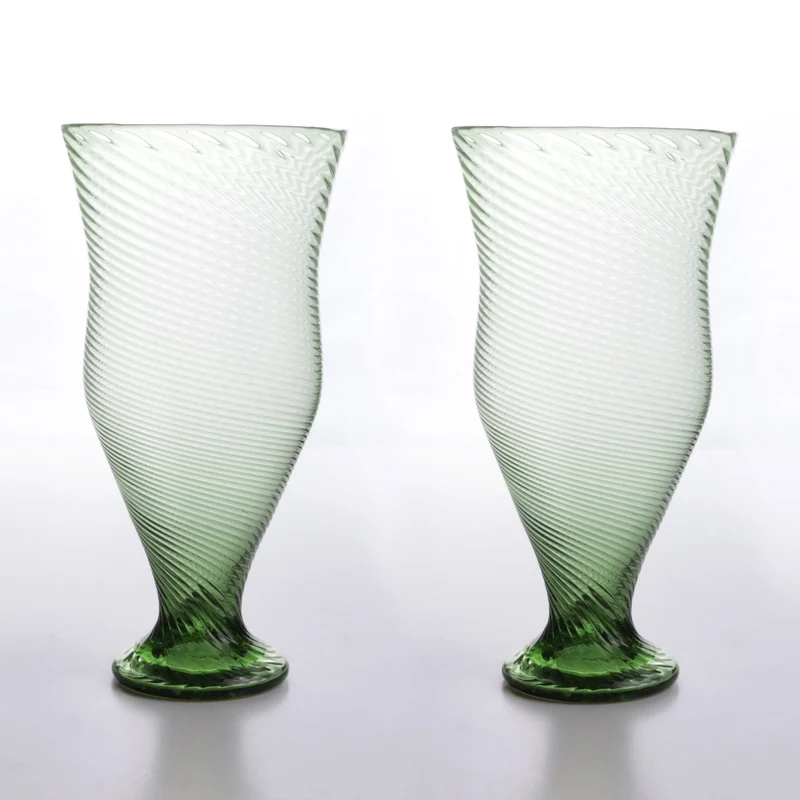 Verre Romain avec Reliefs Linéaires en Paire (Grande Taille)