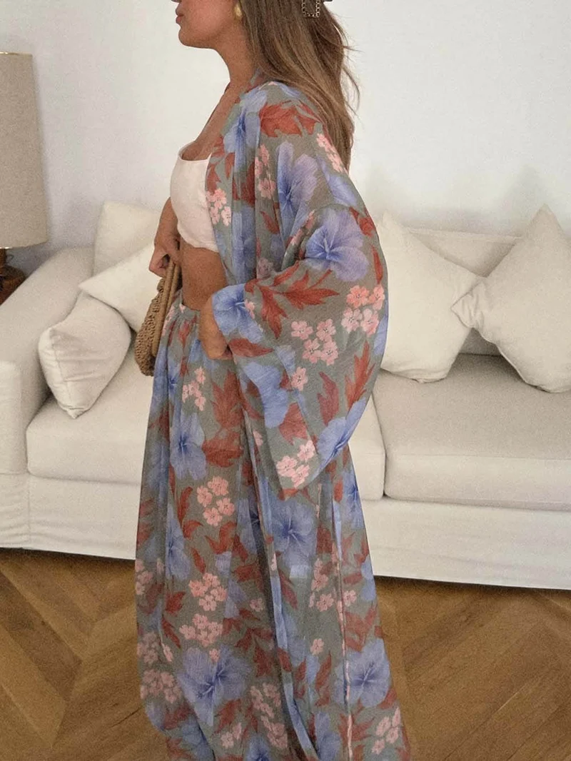 Unique Printed Tie-Waist Long Top