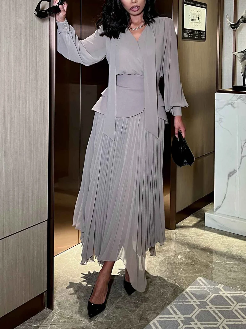 Elegant Tie-Neck Long-Sleeve Blouse