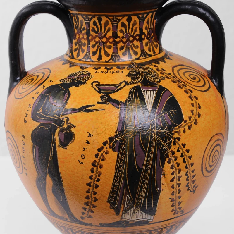 Amphore Grecque à Figures Noires avec Scène de Combat