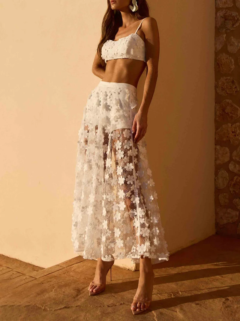 Exquisite Lace Embroidered Skirt Two-piece Set
