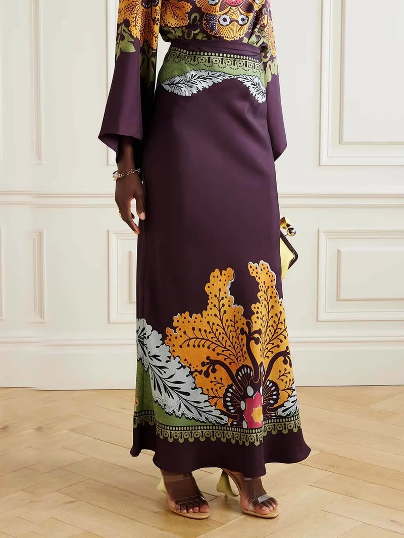 Retro Ethnic Print Satin Twill Shirt