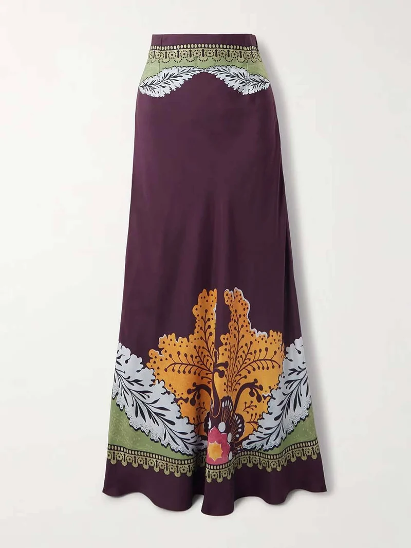 Retro Ethnic Print Satin Twill Shirt