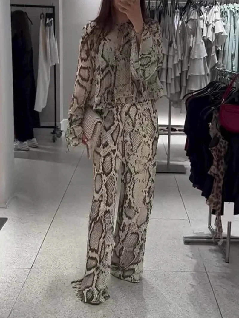 Unique Snake Print Tie-Up Long Sleeve Shirt