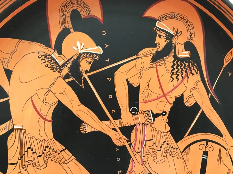 Assiette grecque avec Achille et Patrocle à figures rouges