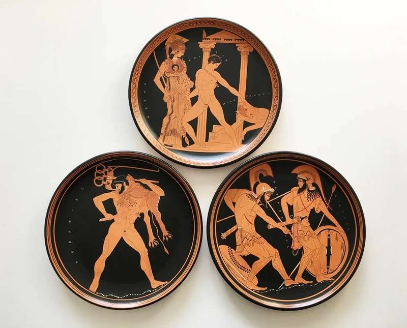 Assiette grecque avec Achille et Patrocle à figures rouges