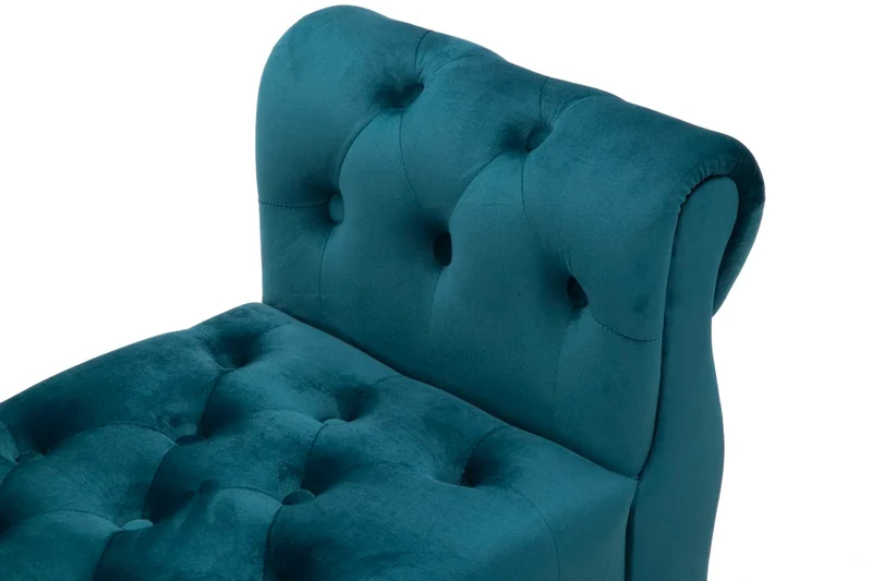 Banc en velours bleu sarcelle avec pieds dorés – Siège rembourré Paris