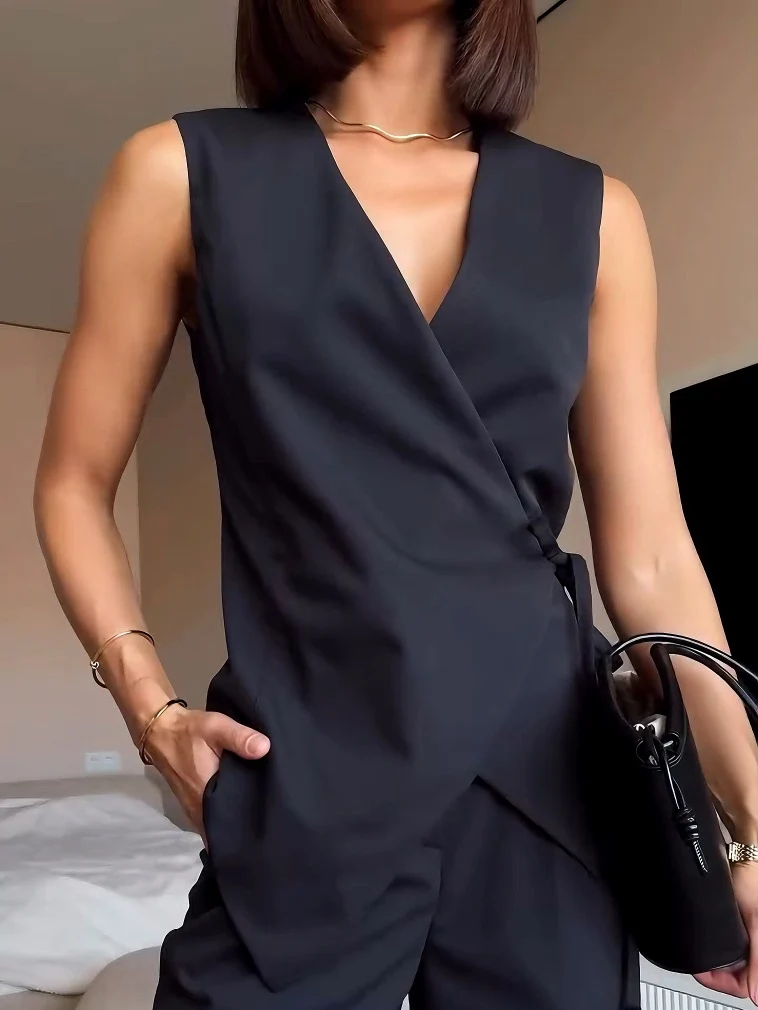 Elegant Wrap Vest Trousers Two-Piece Set