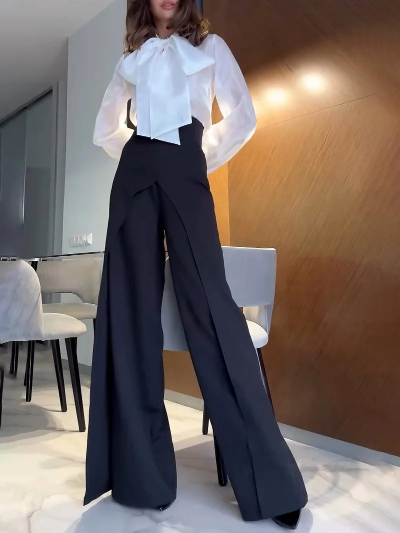 Elegant Retro Tie-neck Long-sleeved Shirt