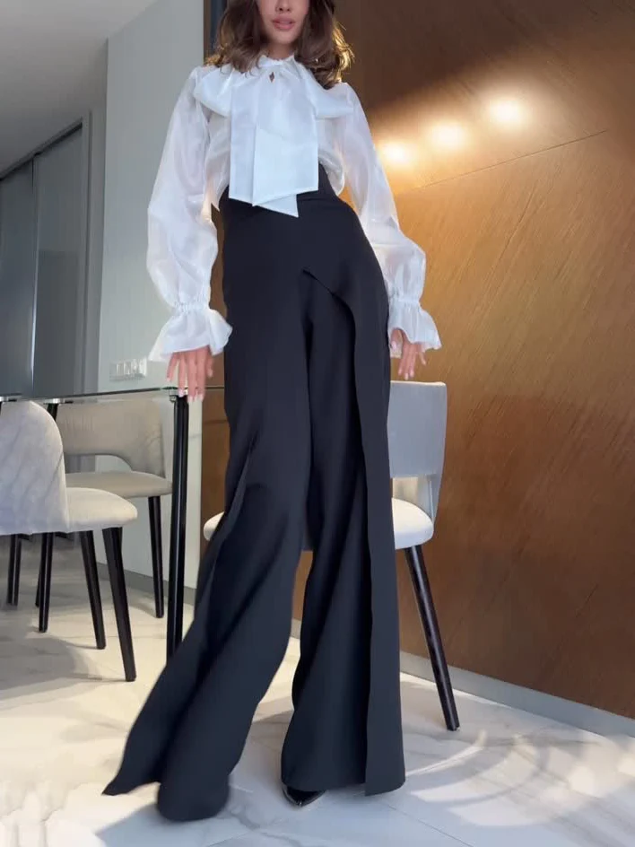 Elegant Retro Tie-neck Long-sleeved Shirt