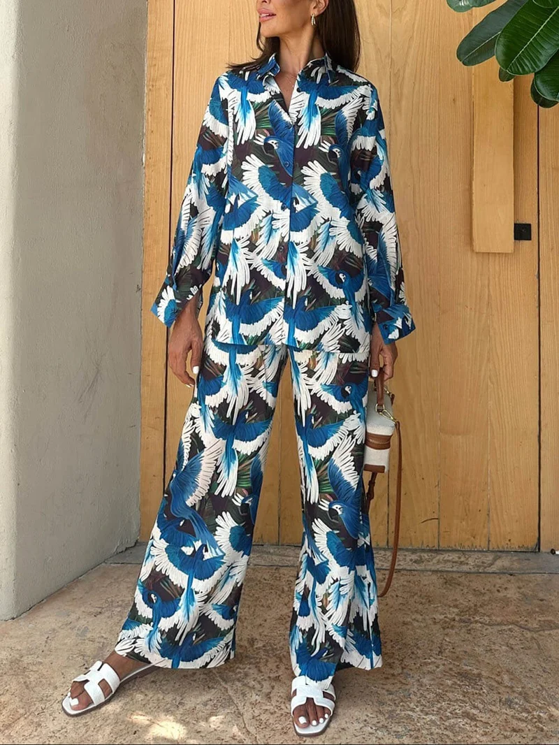 Unique Printed Button-Up Casual Long-Sleeve Shirt
