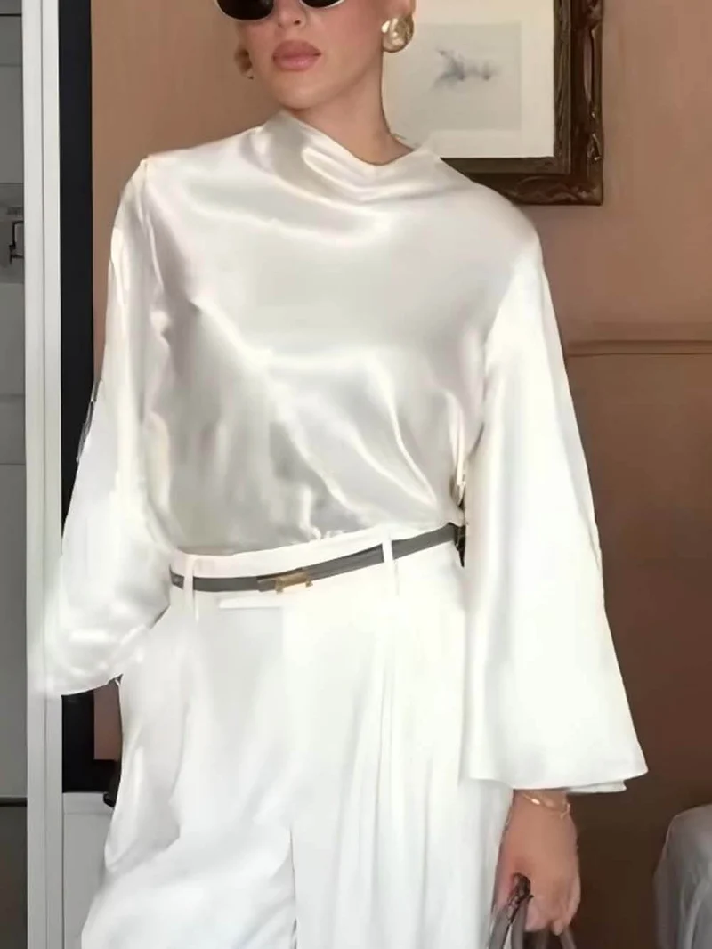 Exquisite Bell Sleeve Minimalist Satin Top