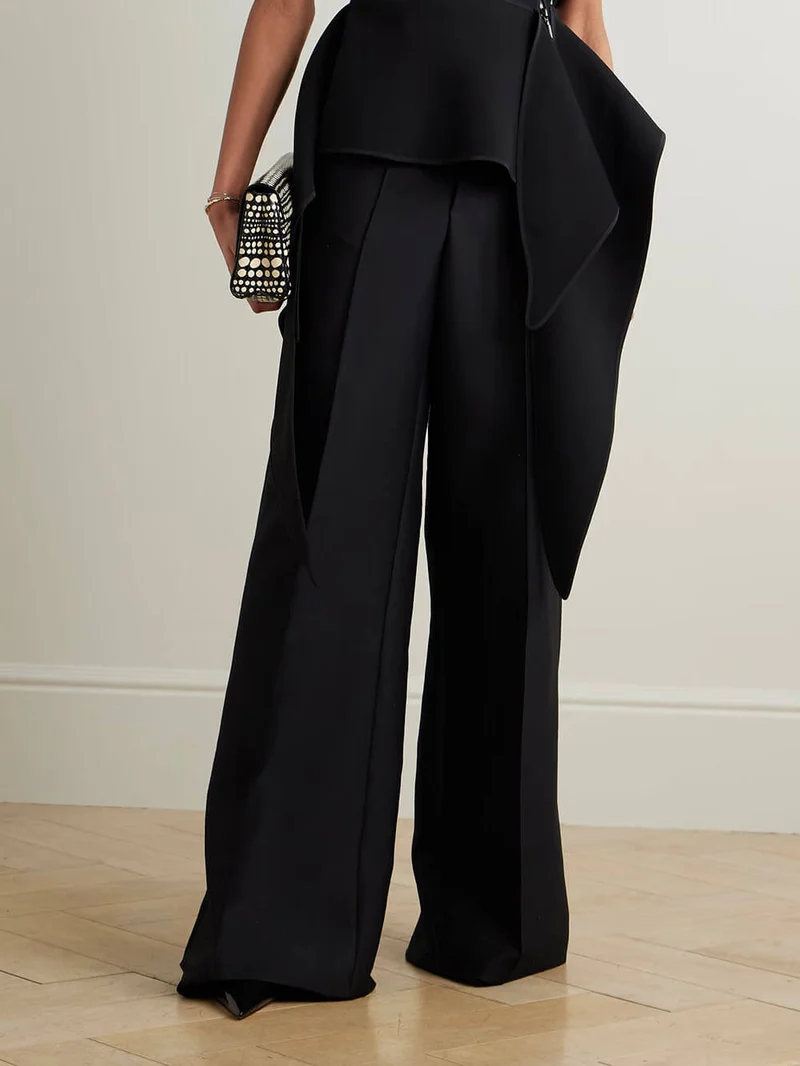 Unique Asymmetrical Ruffled Crepe Peplum Top