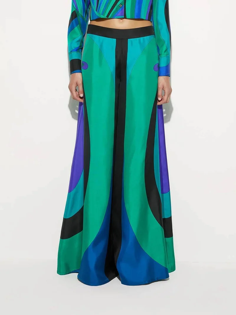 Unique Rainbow Print High-Waisted Wide-Leg Pants
