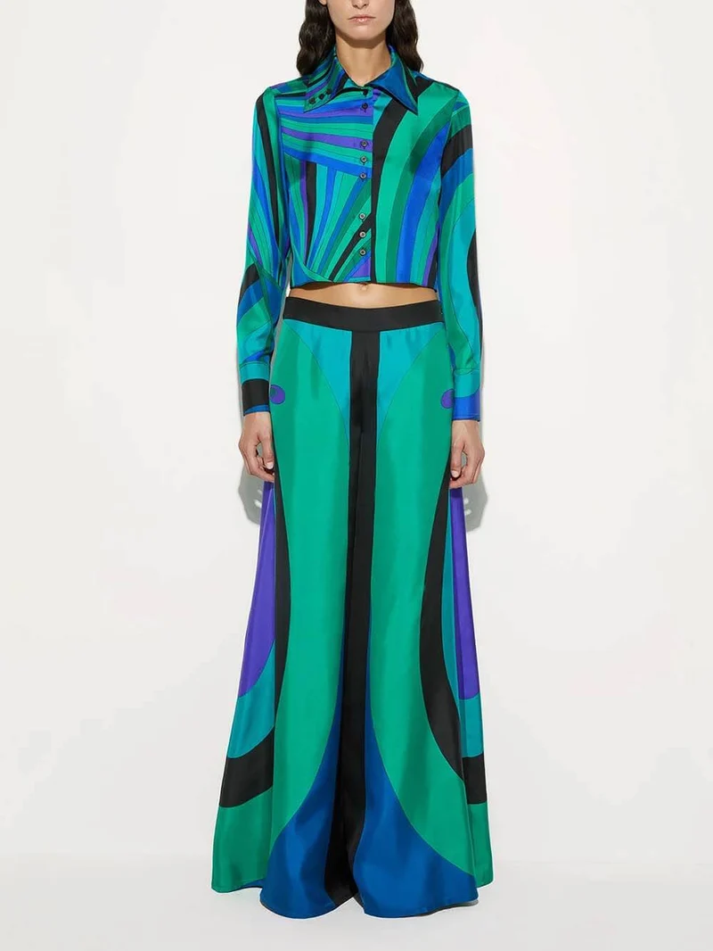Unique Rainbow Print High-Waisted Wide-Leg Pants