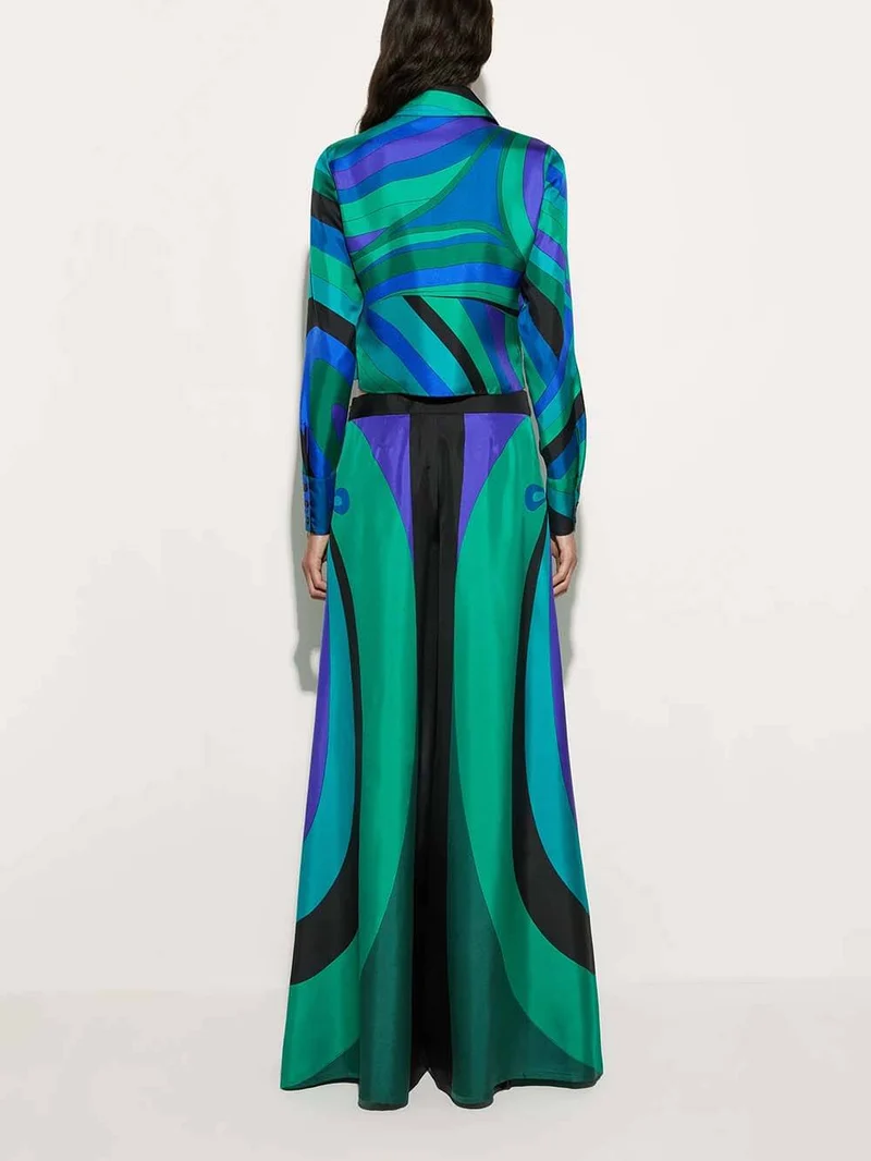 Unique Rainbow Print High-Waisted Wide-Leg Pants