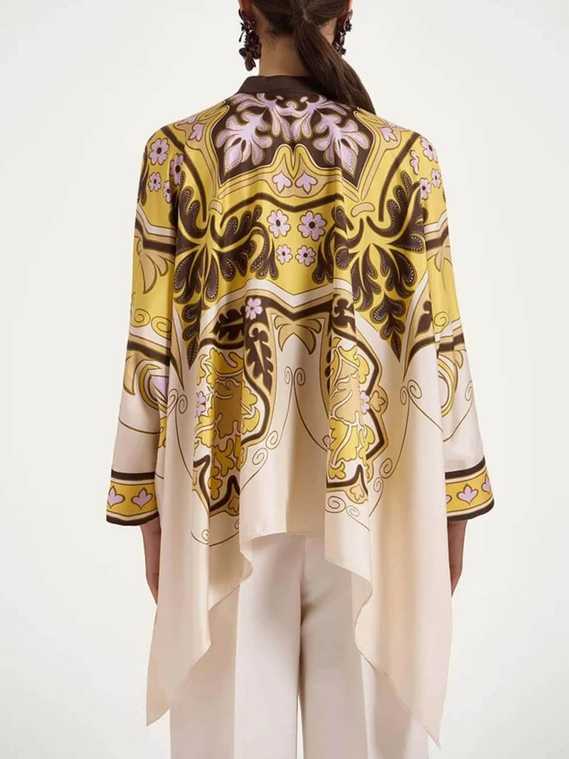 Unique Irregular Print Oversized Button-Down Shirt