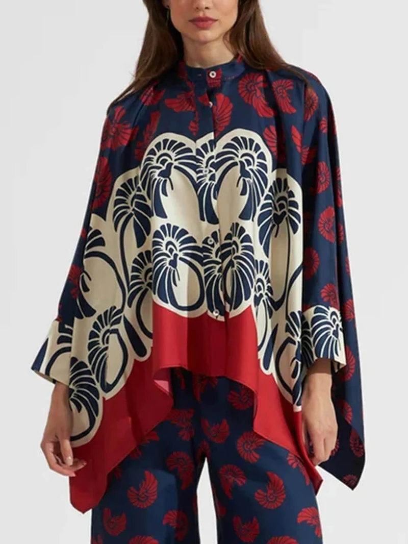Unique Printed Patchwork Elastic Waist Wide-Leg Pants