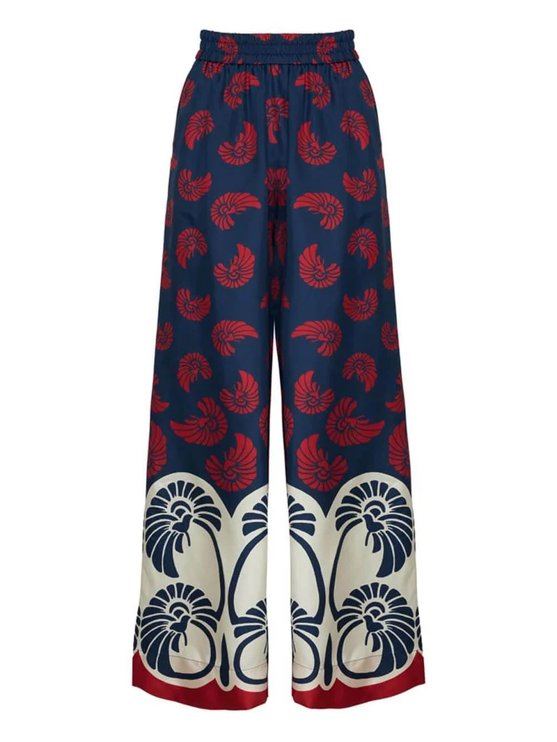 Unique Printed Patchwork Elastic Waist Wide-Leg Pants