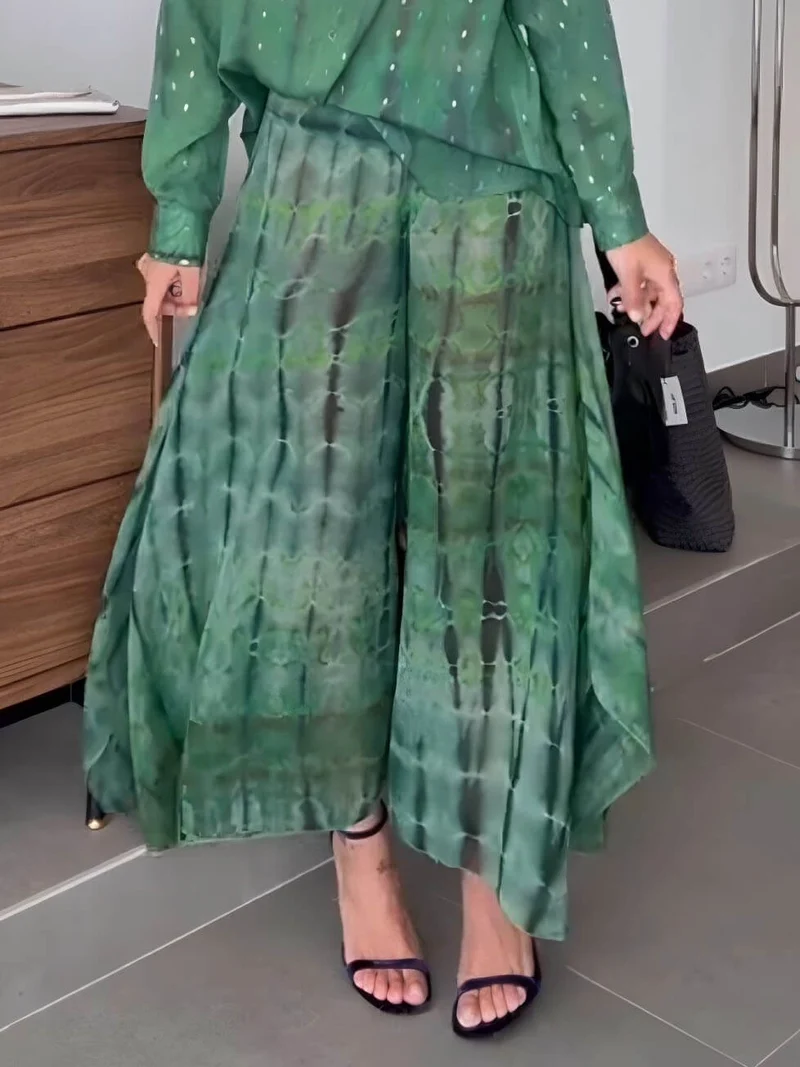 Unique Tie-Dye Patchwork Chiffon Wide-Leg Pants