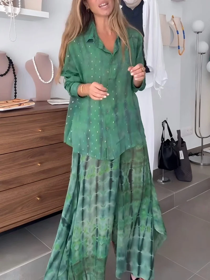 Unique Tie-Dye Patchwork Chiffon Wide-Leg Pants