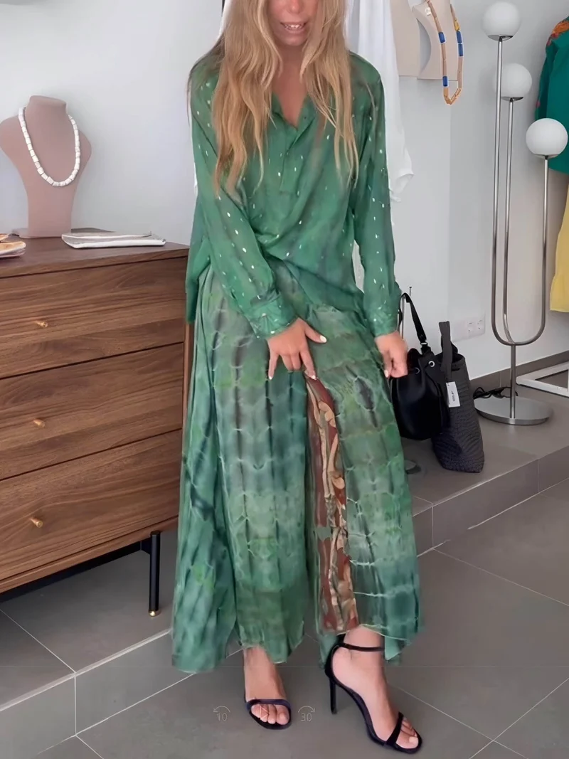Unique Tie-Dye Patchwork Chiffon Wide-Leg Pants