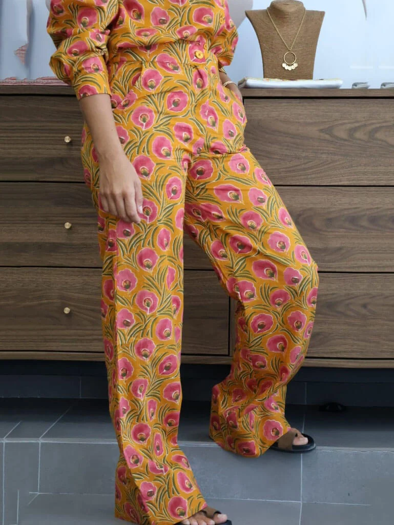 Unique Floral Print Mustard Shirt